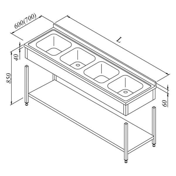 Öztiryakiler Evyeli Tezgahı 4g 3 Perdeli Taban Raflı Demonte 210x60 Cm - Image 1