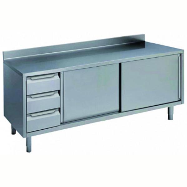 Electrolux Professional Dolaplı Çalışma Tezgahı, Solda 3'lü Çekmece Bloğu Ve Sağda 2 Kayar Kapı, Sırtlı - 2000 Mm NTA2010SXP - Image 1