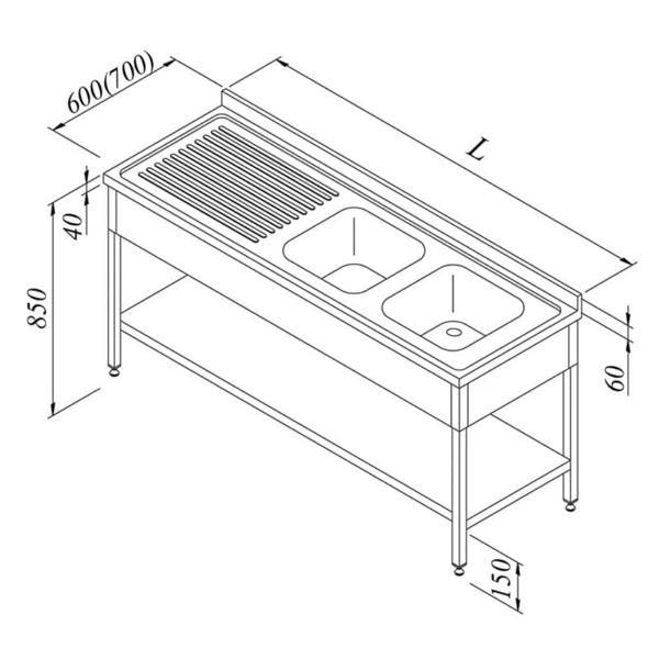 Öztiryakiler Evyeli Tezgahı 2g/1d Sol 3 Perdeli Taban Raflı 190x70 Cm - Image 1