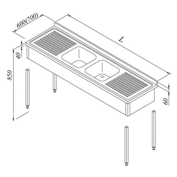 Öztiryakiler Evyeli Tezgah, 2g/2d, 3 Perdeli, Demonte, 240x60 Cm - Image 1