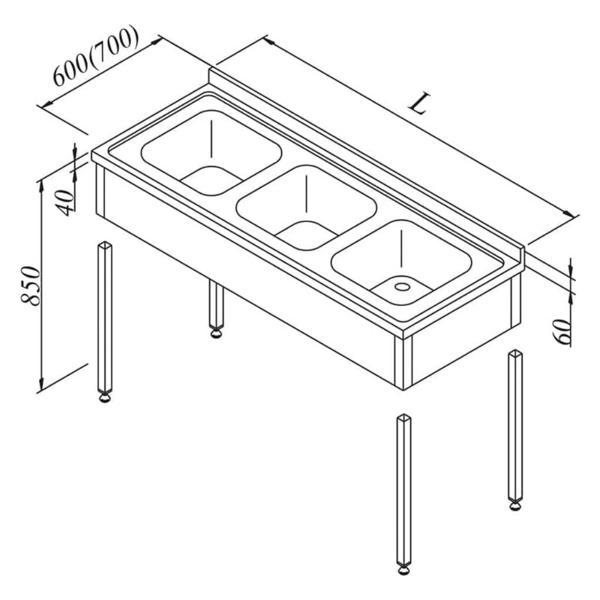 Öztiryakiler Evyeli Tezgah, 3 Perdeli, Demonte, 190x70 Cm - Image 1