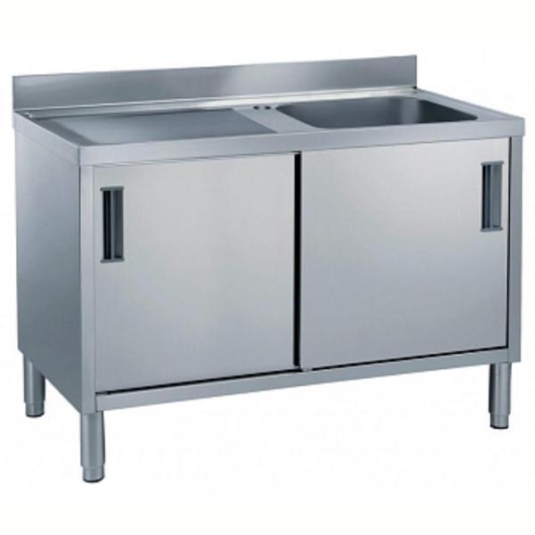 Electrolux Professional Dolaplı 1 Evyeli Tezgah, Evyesi (600x500 Mm), Damlalık Sol Tarafta, 2 Kayar Kapılı, 1400 Mm MLA1416SXPN - Image 1