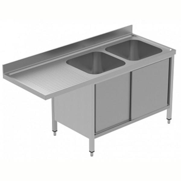 Electrolux Professional Tezgahaltı Bulaşık Makinesi İçin Dolaplı Tezgah, 2 Evyeli (500x500x290 Mm), Damlalığı Solda, 2 Kayar Kapılı, 1800 Mm, Plus GLR2SSPP - Image 1