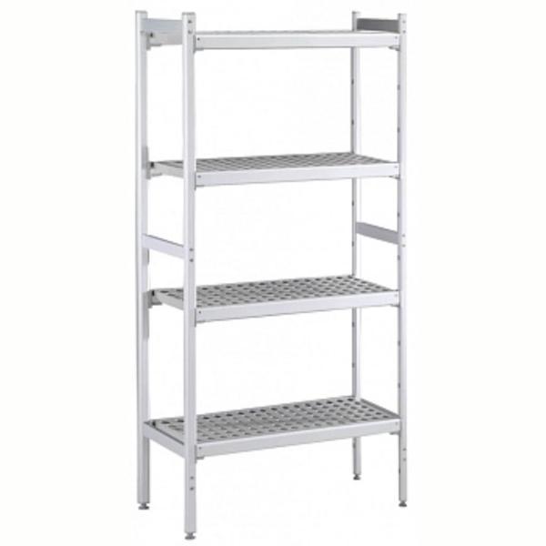 Electrolux Professional Düz Etejer Seti, Aluminyum Ayaklı, 4 Raflı, Her Raf Demonte Polietilen Tabletlerden Oluşur, Tabletler Bulaşık Makinesinde Yıkanabilir - 475x1394 Mm, H=1700 Mm BLS1394 - Image 1