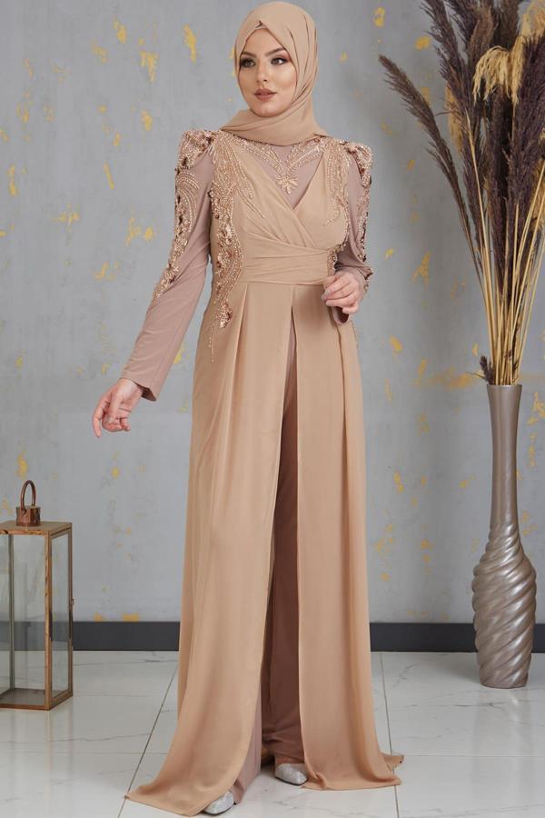 Güneş Boncuk İşlemeli Tesettür Tulum Gold - Image 1