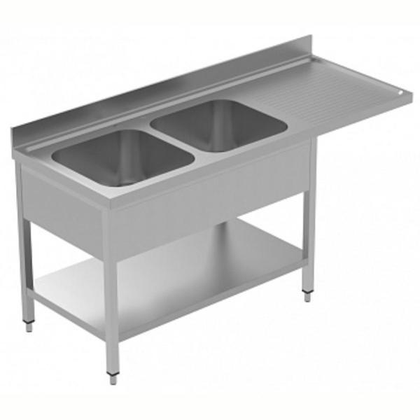 Electrolux Professional Tezgahaltı Bulaşık Makinesi Tezgahı, 2 Evye (500x500 Mm) & Sağ Tarafta Süzdürme, Taban Raflı - 1800 Mm, Plus GLR2DSXPLS - Image 1