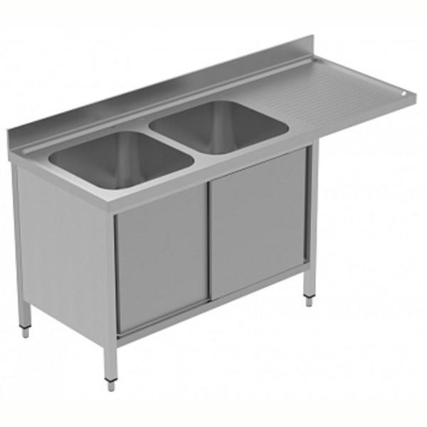 Electrolux Professional Tezgahaltı Bulaşık Makinesi İçin Dolaplı Tezgah, 2 Evyeli (500x500x290 Mm), Damlalığı Sağda, 2 Kayar Kapılı, 1800 Mm, Plus GLR2DSXPP - Image 1