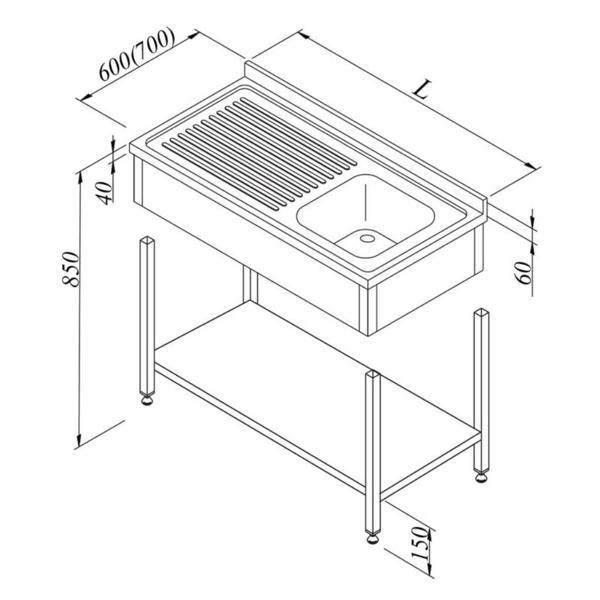 Öztiryakiler Evyeli Tezgah 1g/1d Sol 3 Perdeli Taban Raflı Demonte 120x60 Cm - Image 1
