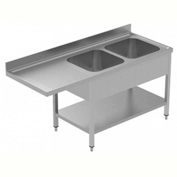 Electrolux Professional Tezgahaltı Bulaşık Makinesi Tezgahı, 2 Evye (500x500 Mm) & Sol Tarafta Süzdürme, Taban Raflı - 1800 Mm, Plus GLR2SSPELS - Image 1