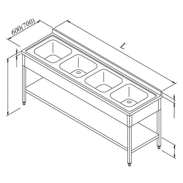 Öztiryakiler Evyeli Tezgahı 4g 3 Taban Raflı 190x60 Cm - Image 1