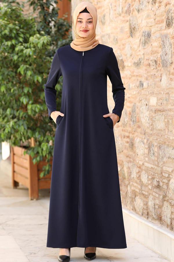 Nisa Fermuarlı Ferace Lacivert - Image 1