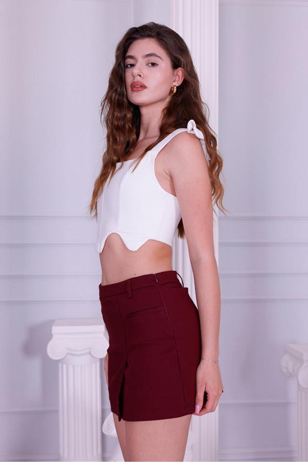 La Pante Mini Bordo Kadın Şort Etek - Image 1