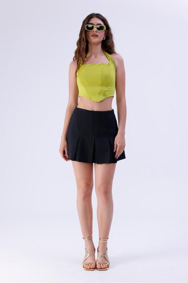 La Pante Pileli Mini Antrasit Şort Etek - Image 1