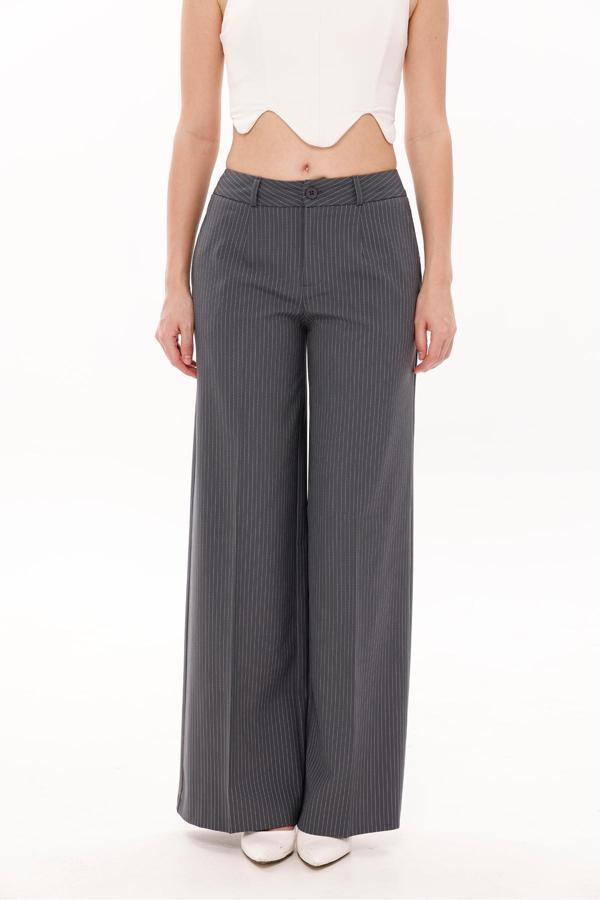 La Pante Önden Düğmelı Çizgili Strıght Dikişli Palazo Pantolon - Image 1