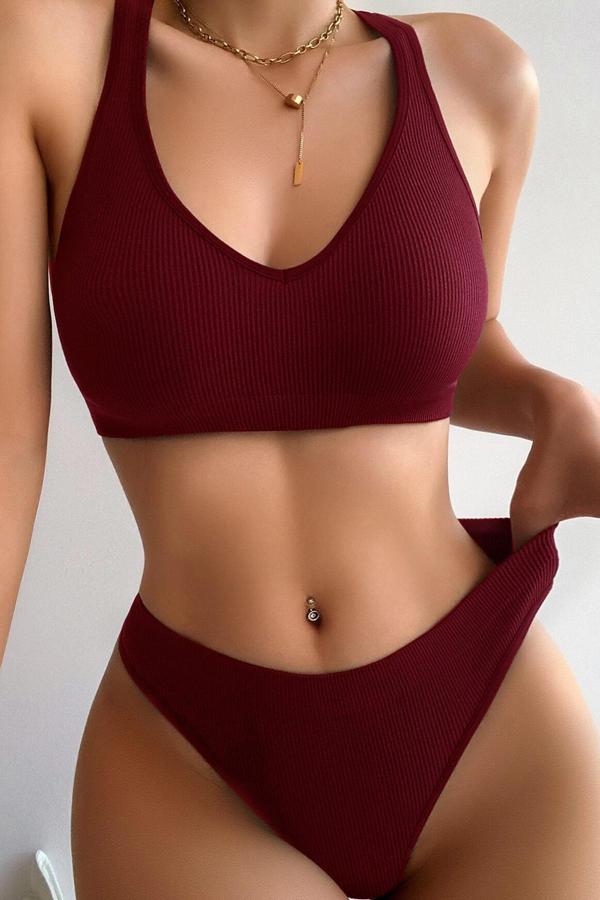 Kadın Bordo Desteksiz Seamless Tangalı İç Çamaşır Takımı - Image 1