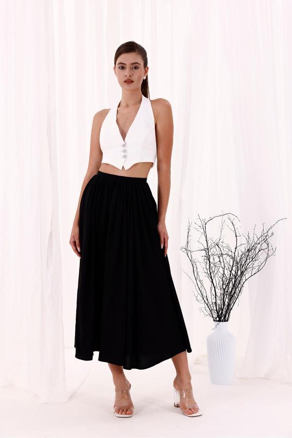 La Pante Büzgülü Midi Boy Etek - Image 1