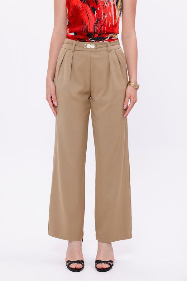 La Pante Gold Tokalı Palazzo Camel Kadın Pantolon - Image 1
