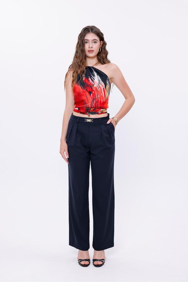 La Pante Gold Tokalı Palazzo Lacivert Kadın Pantolon - Image 1