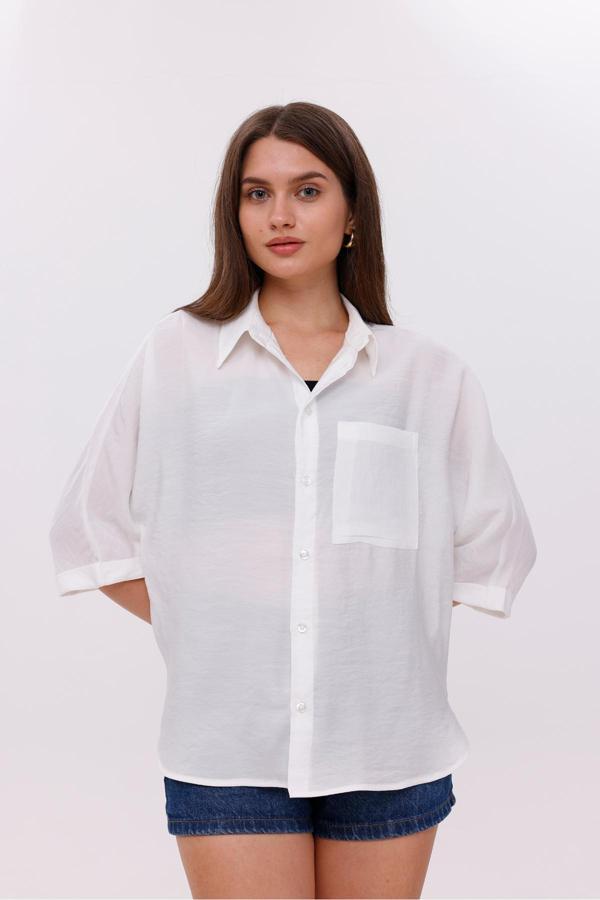 La Pante Önden Cepli Düşük Kol Modal Gömlek - Image 1
