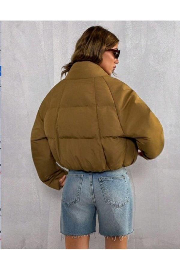 La Pante Önden Çıtçıtlı Bel Lastikli Crop Şişme Mont - Image 1