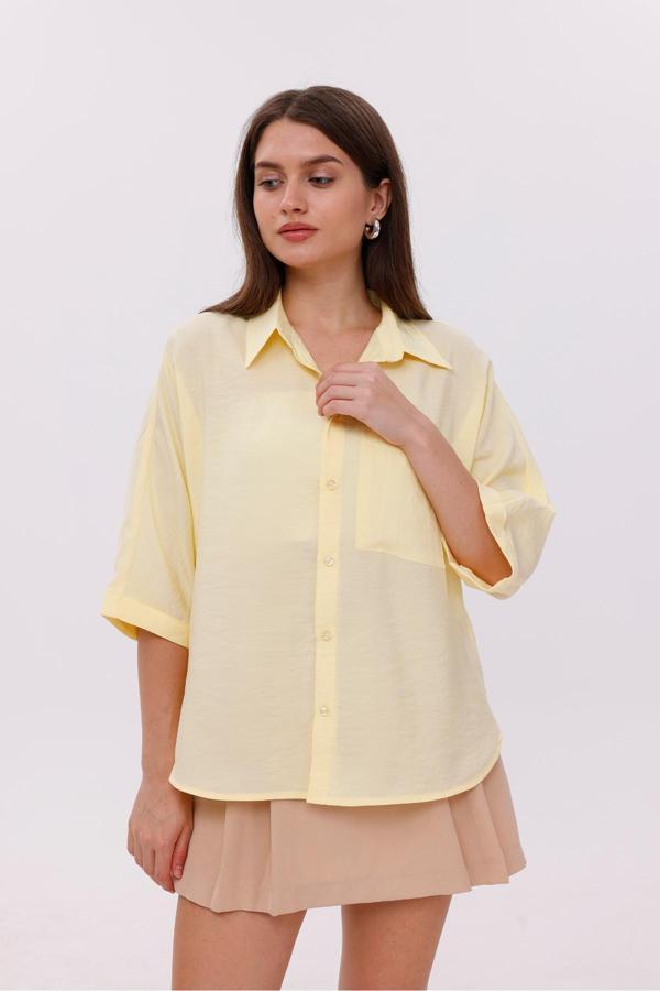 La Pante Önden Cepli Düşük Kol Modal Gömlek - Image 1