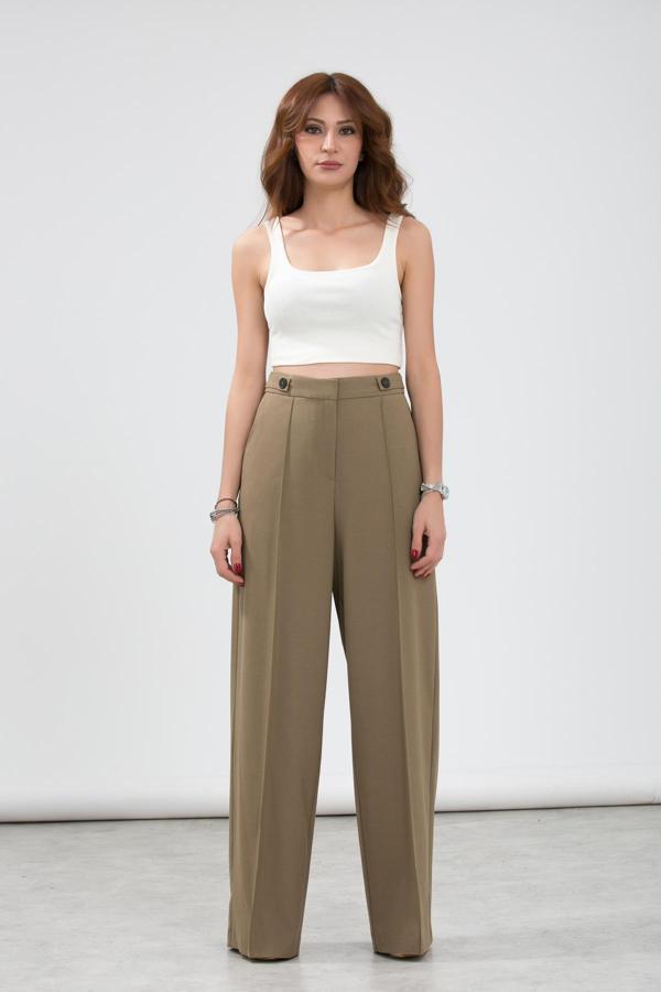 La Pante Kemer Apolet Ve Düğme Detaylı ,Önden Nervür Dikişli Rahat Pantolon - Image 1
