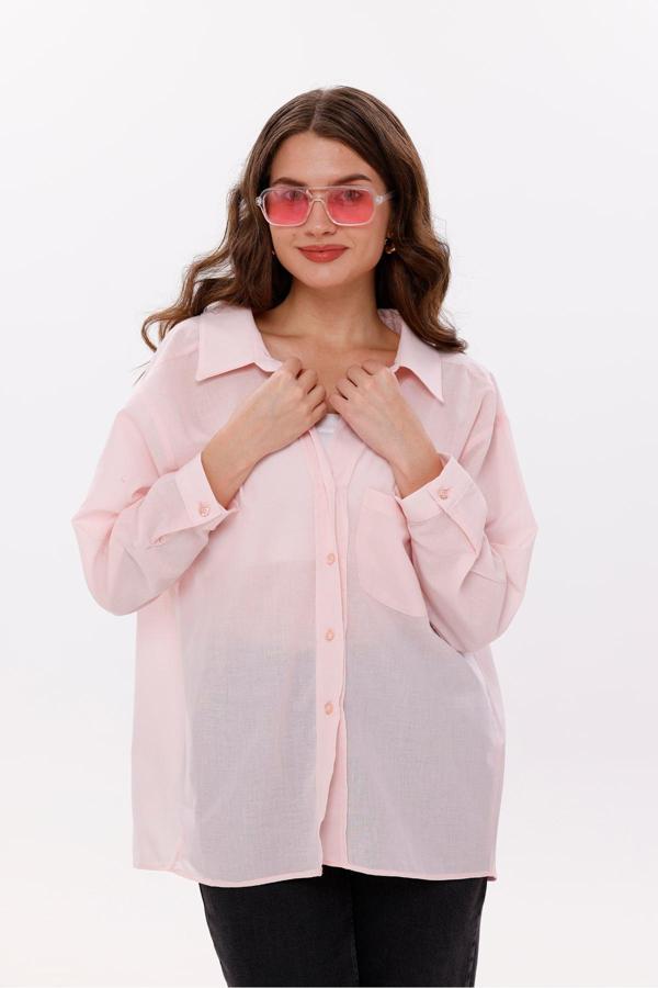 La Pante Önden Cepli Düşük Omuzlu %100 Pamuk Gömlek - Image 1