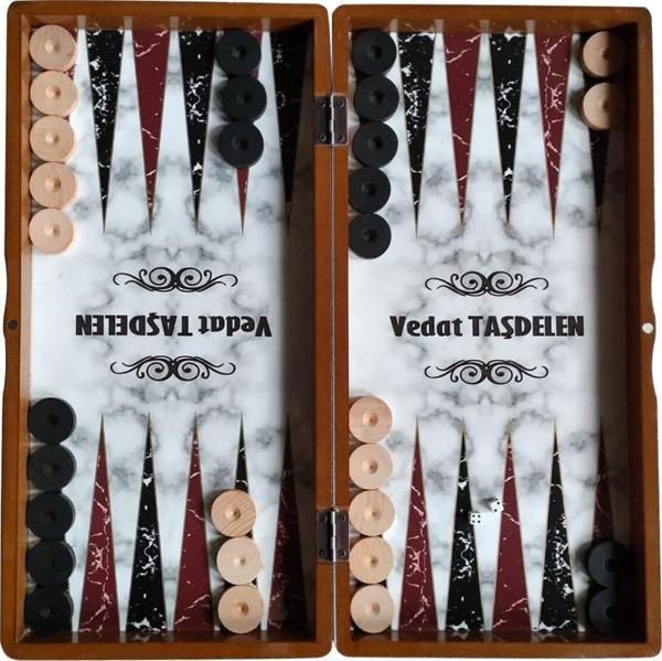 Eser Kişiye Özel Isim (Oymalı) Ahşap Pullu Büyük Boy Tavla Takımı - Image 1