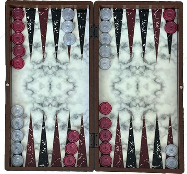 Eser Marble Beyaz Büyük Boy Tavla Takımı - Image 1