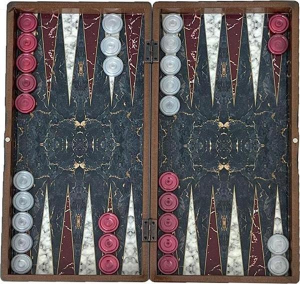 Eser Marble Kırmızı Büyük Boy Tavla Takımı - Image 1