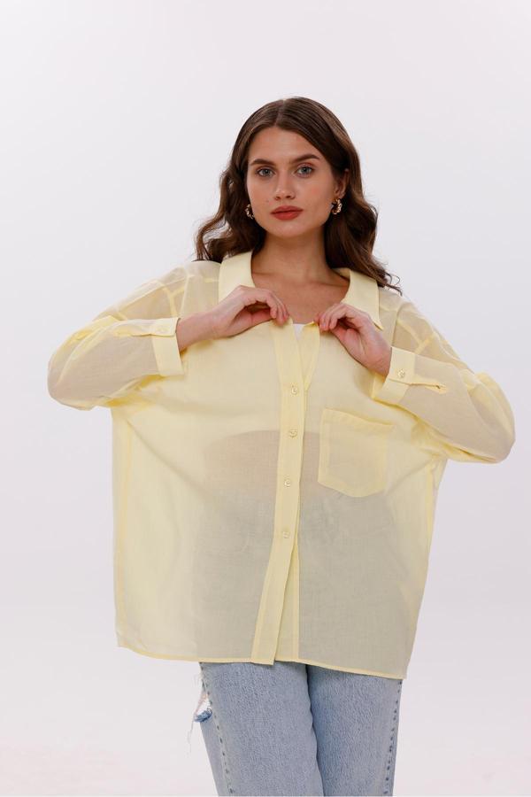 La Pante Önden Cepli Düşük Omuzlu %100 Pamuk Gömlek - Image 1