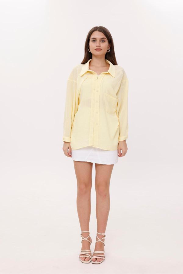 La Pante Önden Cepli Düşük Omuz Sarı Gömlek - Image 1