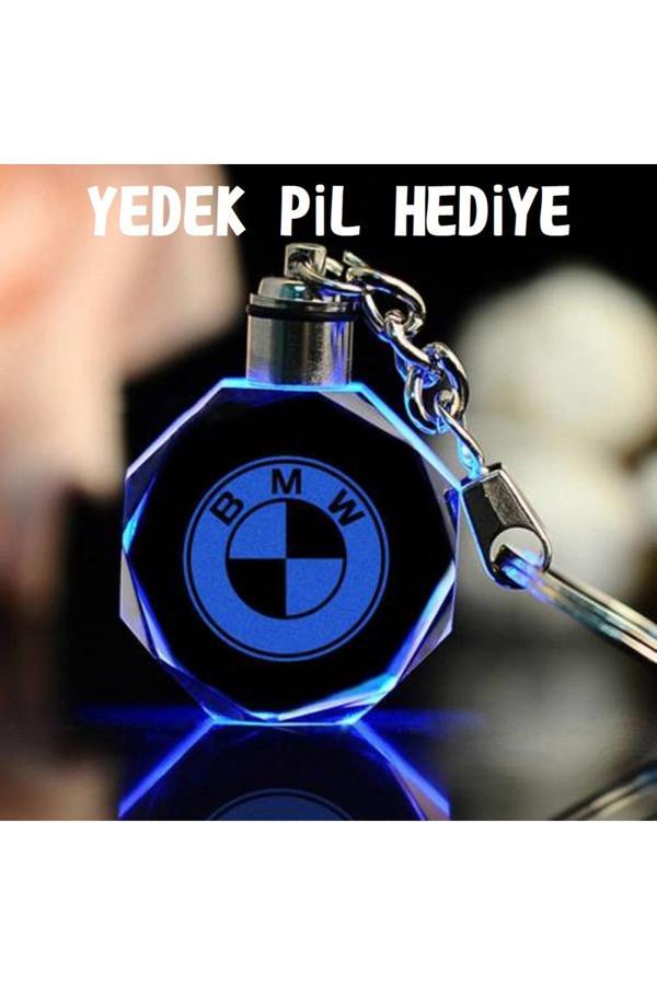 Be Hediyelik Bmw Logolu 7 Renk Yanan Yedek Pil Hediyeli Led Işıklı 7 Renk Yanan 3D Araba Anahtarlık Yedek Pil - Image 1