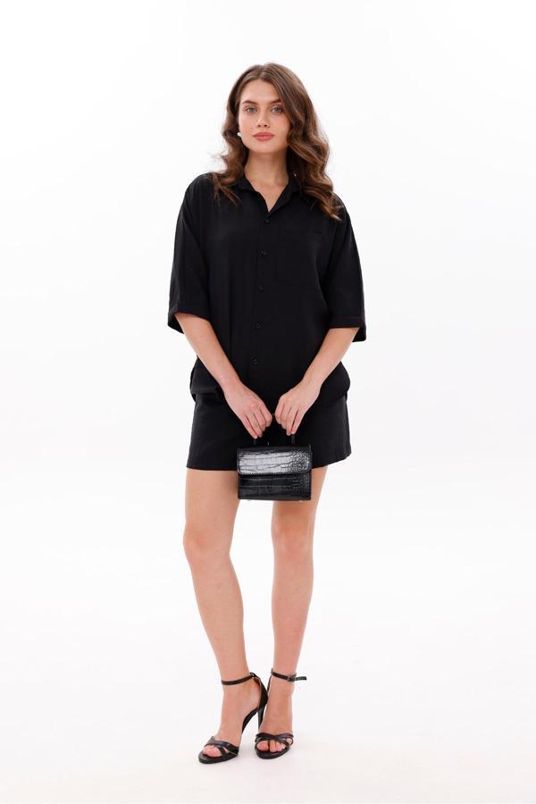 La Pante Önden Cepli Düşük Kol Gömlek Yandan Fermuarlı Modal Şortlu Takım - Image 1