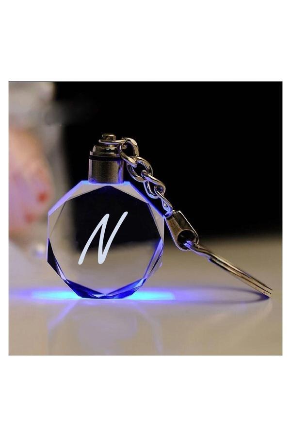 Be Hediyelik N Harf 7 Renk Yanan Led Işıklı Anahtarlık Harfli Anahtarlık Kristal Yedek Pil Hediye Anahtarlık - Image 1