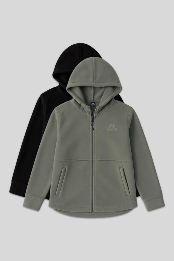 Rahat Form Kapüşonlu 2li Paket Siyah-Çağla Kadın Polar Sweatshirt - 97233 - Image 1