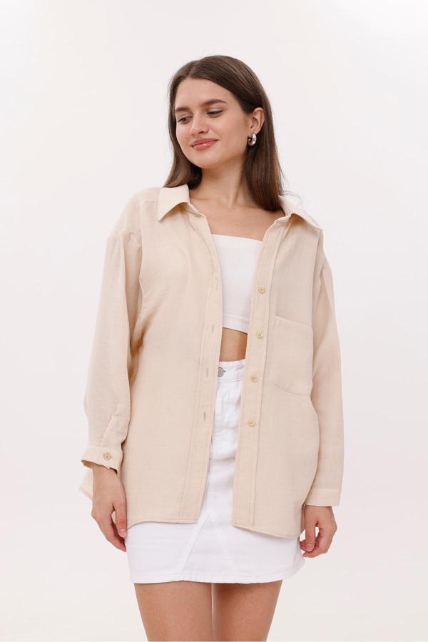 La Pante Ön Cepli Düğmeli Müslin Gömlek - Image 1