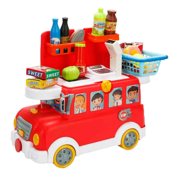 2in1 Sesli ve Işıklı Süpermarket Otobüsü Oyun Seti 28 Parça - Image 1