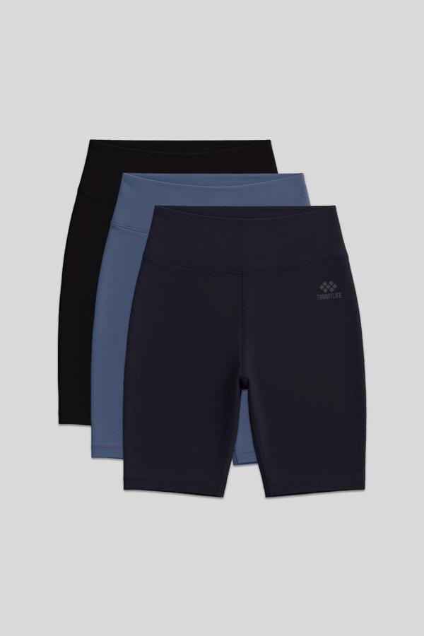 Slim Fit 3lü Paket Siyah-Antrasit-Petrol Kadın Kısa Biker Tayt - 91007 - Image 1