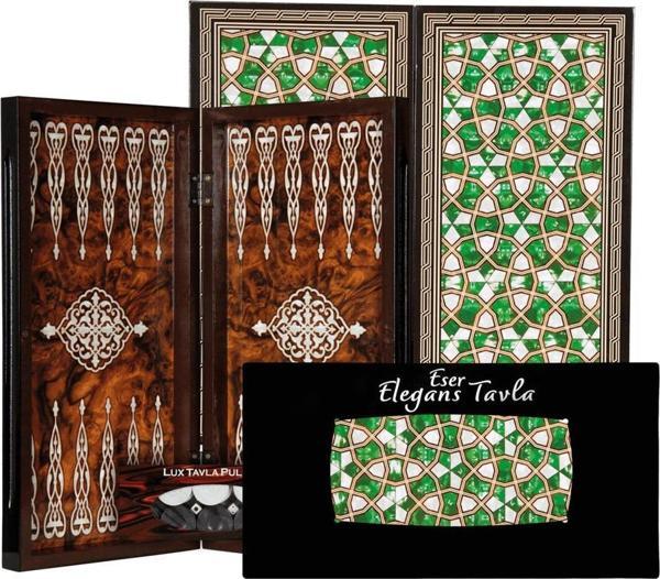 Sedef Okey Eser Ahşap Fantastik Tavla Takımı Vitray Yeşil - Image 1