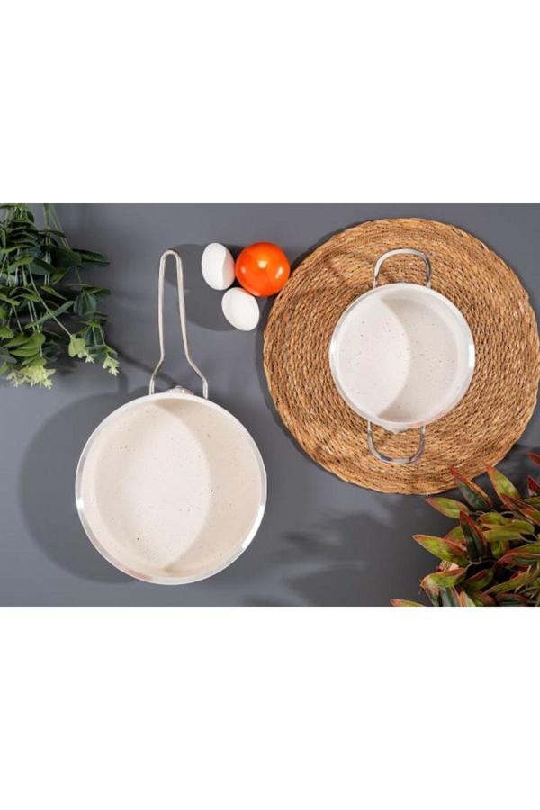 Bta Mutfak Home Granit Yapışmaz Taban Ikili Tava Seti Beyaz Yumurta Spatulası - Image 1