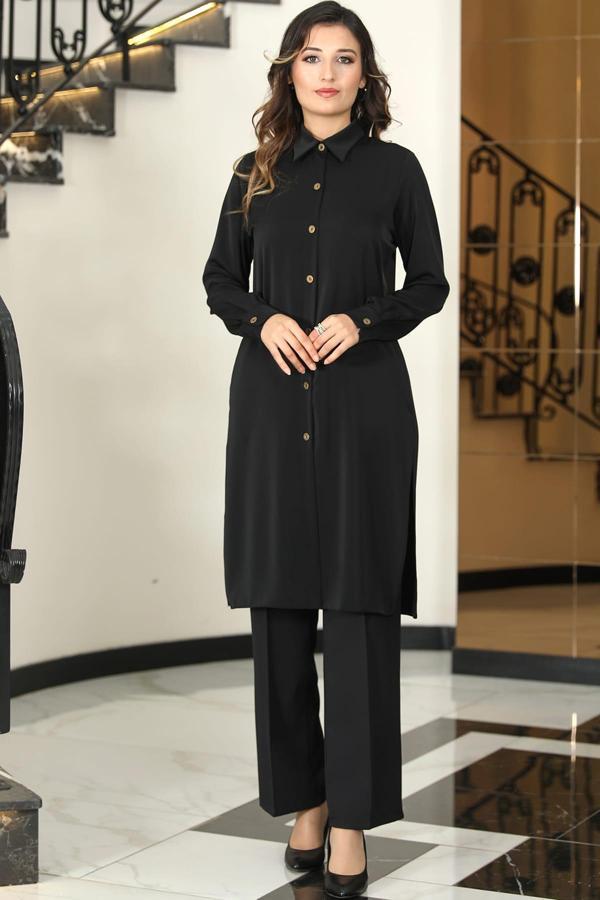 Asrın Tunik Pantolon İkili Tesettür Takım Siyah - Image 1
