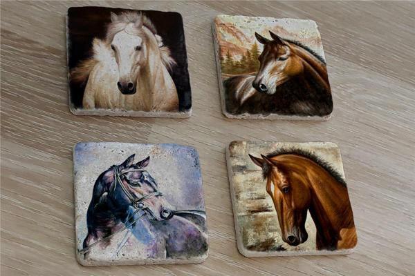 Atlar Doğal Taş Bardak Altlığı 4'lü set - Natural Stone Coasters - Image 1