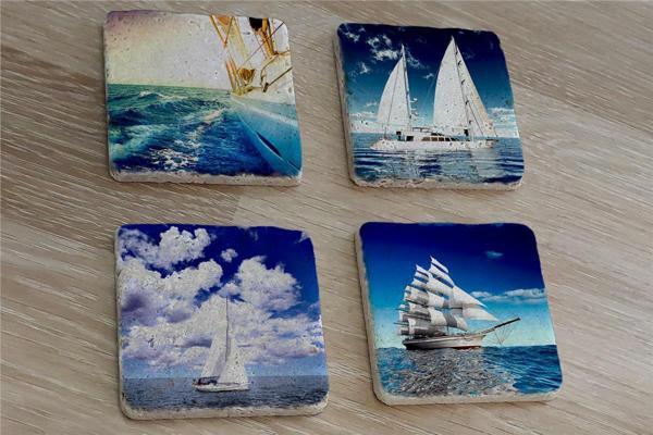 Deniz ve Yelkenliler Doğal Taş Bardak Altlığı 4'lü set - Natural Stone Coasters - Image 1