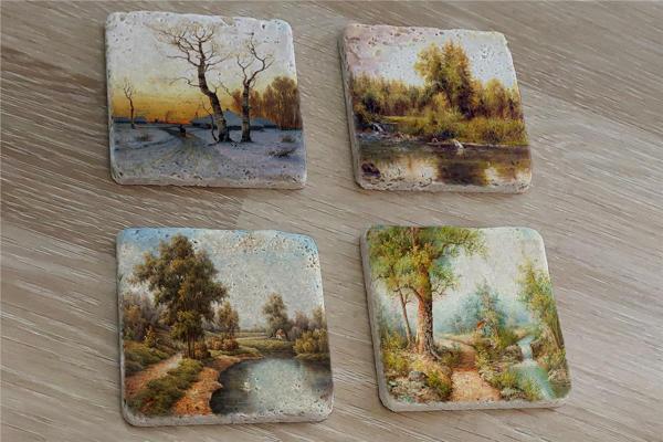 Doğa Manzarası Doğal Taş Bardak Altlığı 4'lü set - Natural Stone Coasters - Image 1