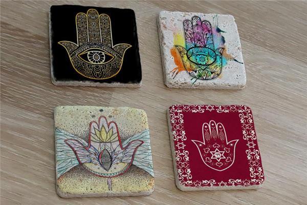 Fatıma'nın Eli Doğal Taş Bardak Altlığı 4'lü set - Natural Stone Coasters - Image 1