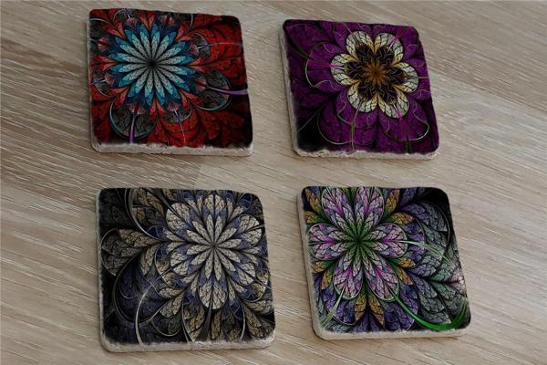 Geometrik Desenler Doğal Taş Bardak Altlığı 4'lü set - Natural Stone Coasters - Image 1