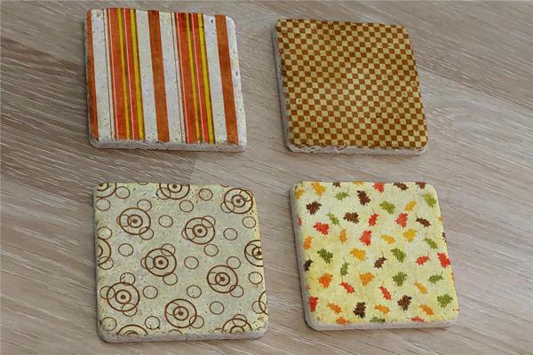 Geometrik Minimal Desenler Doğal Taş Bardak Altlığı 4'lü set - Natural Stone Coasters - Image 1