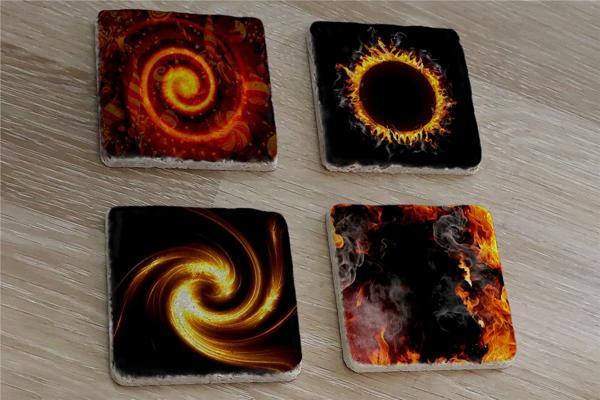 Güneş Tutulması ve Kozmik Görüntüler Doğal Taş Bardak Altlığı 4'lü set - Natural Stone Coasters - Image 1