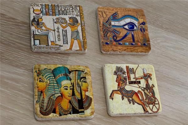 Hathor Ra'nın Gözü (Horus) Ramses ve Firavunlar Doğal Taş Bardak Altlığı 4'lü set - Natural Stone Coasters - Image 1